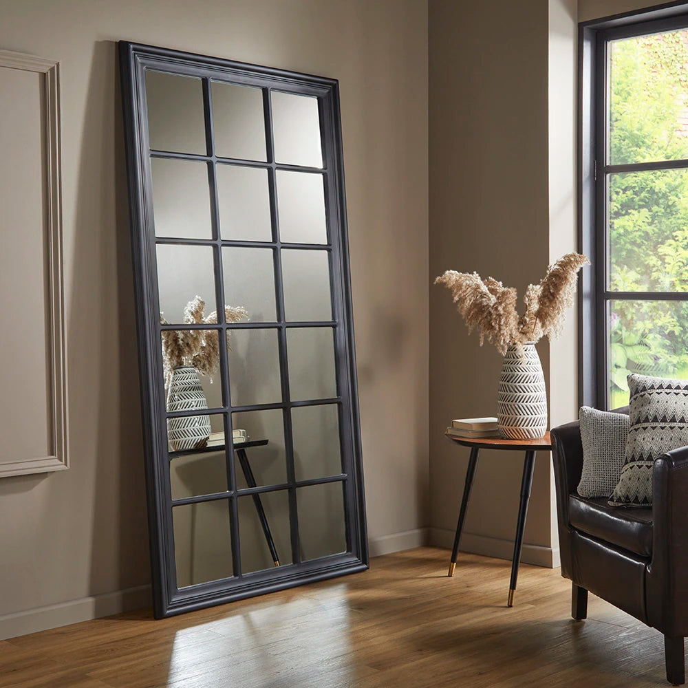 Cambridge Black Window Mirror 180cm x 90cm