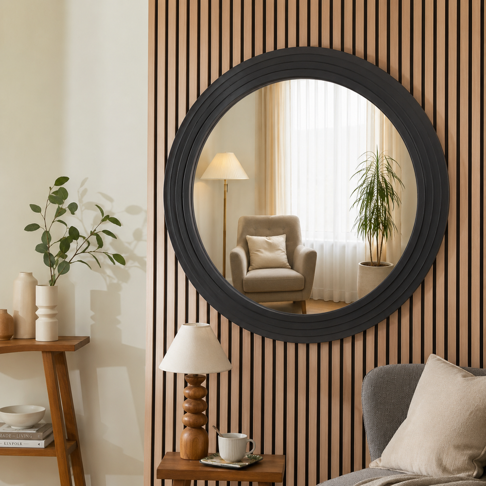 Delphi Black Round Mirror - 100cm