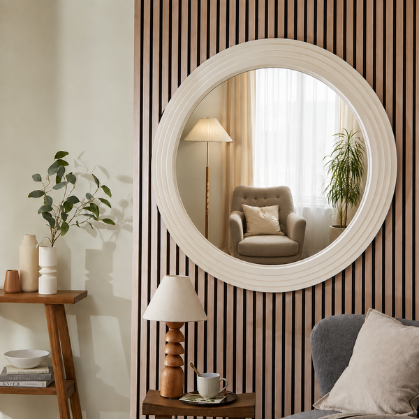 Delphi Ivory Round Mirror - 100cm