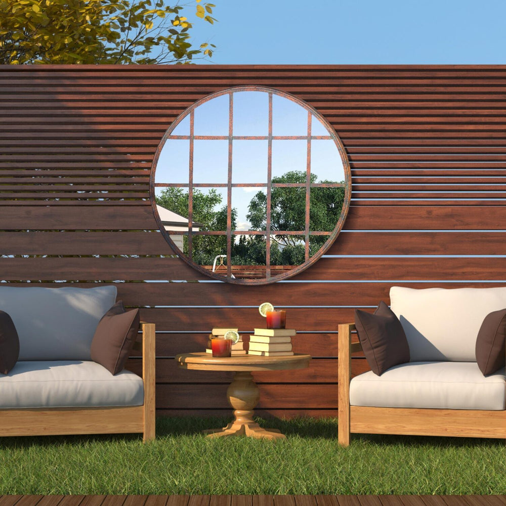 Rustic Round Outdoor Window Mirror